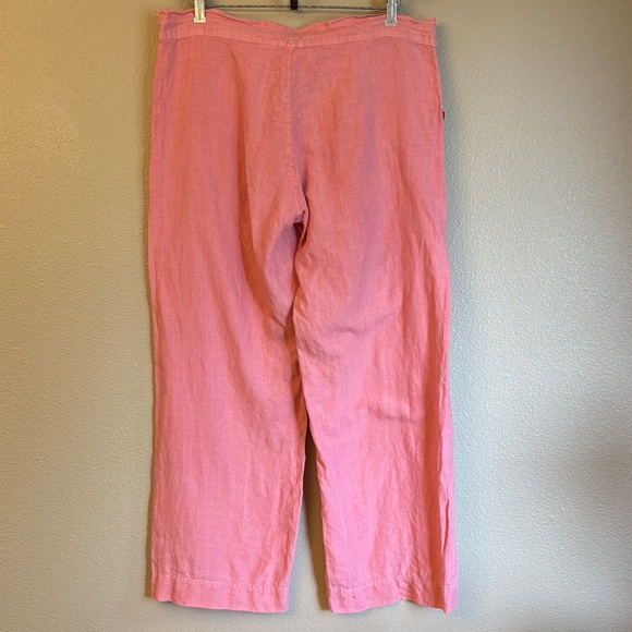 Johnny Was Size MEDIUM Coral Pink Linen Wide Leg Button-Front Pants - Picture 8 of 16